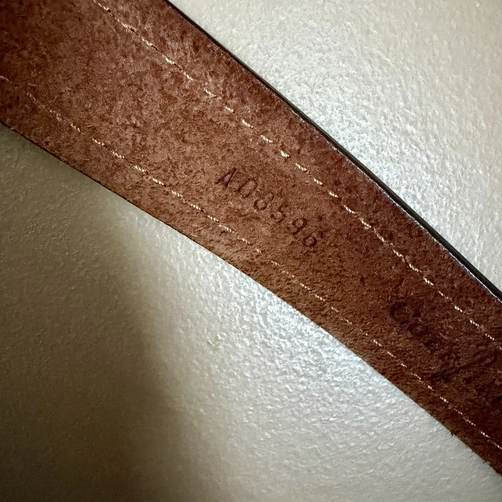 Cole Haan Belt Mens 40 Cognac Brown Leather Contrast Stitching Silver Buckle